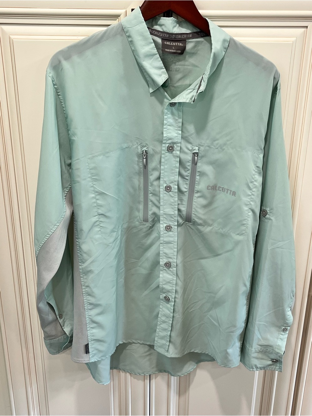 Calcutta Performance Poly Men’s LS Fishing Shirt Seafoam Green Quick Dry Large